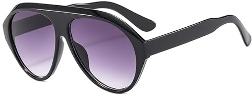 Long Keeper Occhiali Da Sole Oversize Donna Uomo Retrò Occhiali Da Sole Pilota Ovali Occhiali Anni'70 Shades(Grigio Nero Brillante)