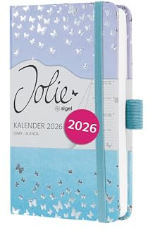 SIGEL J6346 Wochenkalender 2026 ca. A6, blau, violett, Hardcover, Gummiband, Stiftschlaufe, Einstecktasche, 174 Seiten, vegan, aus nachhaltigem Papier, Terminplaner Taschenkalender Jolie