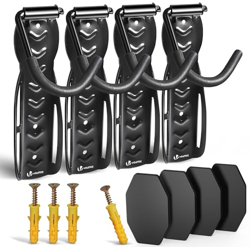 VOUNOT ® Lot de 4 Support de Vélo Mural en Forme L Crochets de Mur Robustes avec Rotation 300° Coussinets de Protection pour Garage Maison Support Mural de Rangement Robuste Noir