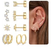 AVYRING 5 paia di orecchini a cerchio in argento sterling da donna, in acciaio chirurgico, trago, piccoli orecchini a cerchio e spina per cartilagine, trago, orecchini piatti da donna, Acciaio