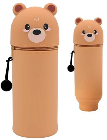 Yunova Bär Stiftehalter Silikon,Mäppchen Bär, Niedliches Federmäppchen für Kinder & Erwachsene, Braun, Umweltfreundlich,Kawaii Schreibtisch Organizer, Geschenk Büro Schule