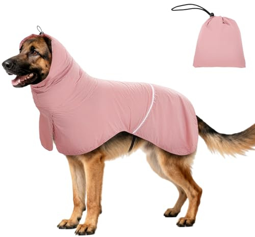 Wasserdichter Hunderegenmantel mit Reflektorstreifen & Leinenöffnung - Atmungsaktiver Regenjacke für Hunde Aller Größen, Winddicht und Verstellbar für Kleine, Mittelgroße & Große Hunde (Rosa, M)
