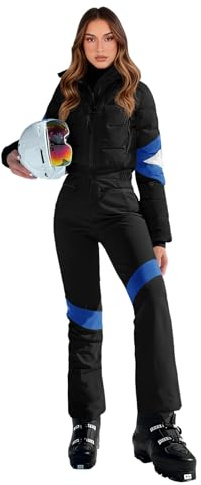 Yousify Womens Onesie Ski Suit Winter Outdoor Sports Warm Waterproof Snowsuit Color Block Jumpsuits Snow Jackets