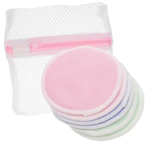 LIFKOME 7 pièces Pads Démaquillants Lavables Fibres de Lingettes Réutilisables pour Visage avec Pochette de Rangement Doux et Écologiques Assorties Bleu Vert Rose