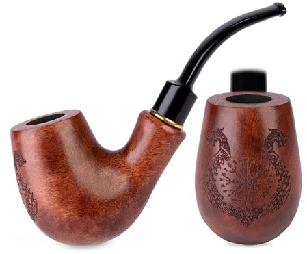 13 cm rökpipa i päronträ med Drakkar- och Vikingagravyr | För 9 mm filter | Sammetspåse ingår