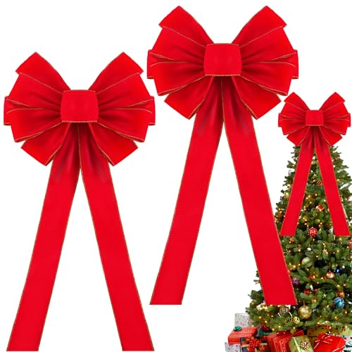 XIMISHOP 2 Stück Weihnachten Schleifen Groß, Rote Schleifen Weihnachtsbaum 45x90cm Weihnachtsschleifen Weihnachtsdeko Zierschleifen Weihnachtsbogen Geschenkschleife für Weihnachtskranz&Baum&Tür Deko