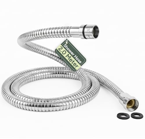 Zuvo 2m Extra Long Stainless Steel Shower Hose – Heavy-Duty High Pressure Anti-Kink Pipe with Brass Connectors & Leakproof Seals – Universal G1/2” Fit – Chrome Replacement Hose for Bathroom