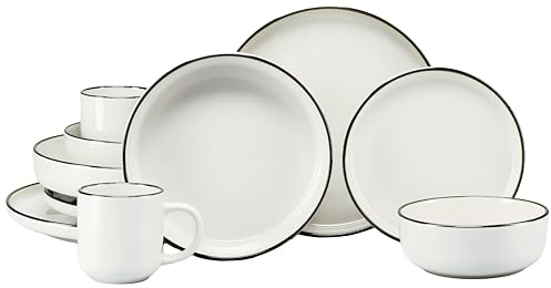 CreaTable, 24790 Série Nordic Festive Creme Service de table 10 pièces en grès pour 2 personnes Passe au lave-vaisselle et au micro-ondes Production de qualité