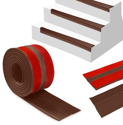 BOYIFEIJIE Treppenkantenprofil Selbstklebend 50x45mm, Rutschfeste Treppenkante, Winkelprofil Kunststoff, Winkelleiste Selbstklebend, PVC Treppen Kantenschutz, Stufen Kantenprofil, Braun, 6m