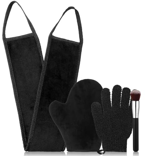 4 In 1 Self Tanning Mitt Set - Reusable Fake Tan Mitt Glove, Self Tan Mitt Back Tanner Applicator Tanning Brush, Streak-Free Natural Tan Stain-Free Hands