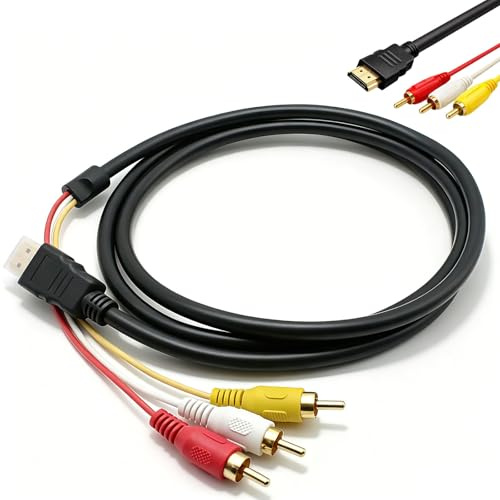 AmiCera Adaptador RCA a HDMI, convertidor HDMI a RCA, cable RCA de 1,5 m, 1080P, compatible con TV, proyector, DVD, cine en casa y dispositivos de streaming, cable RCA para cine en casa, transmisión