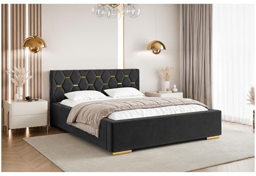 MEBLINI Versal Polsterbett 180x200 mit Stauraum - Lattenrost und Bettkasten - Kopfteil Bett mit Stauraum - Doppelbett - Stauraumbett - Betten - 180x200 - Schwarz Samt/H3 Matratze