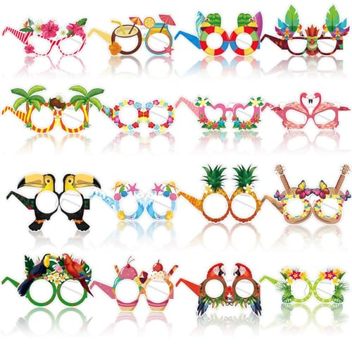 Set da 16 pezzi con occhiali hawaiani come accessori fotografici, accessori decorativi per feste per bambini, maschere per occhiali, motivo estivo, divertenti articoli per feste, adatti per compleanni