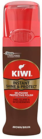 Kiwi Shoe Shine Liquid, Instant Shine & Protect Tube with Applicator Brush for Brown Shoes, 75 ml, Pack of 3