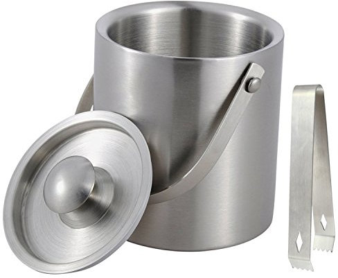 BestUtensils Doppelwandiger Eiseimer aus Edelstahl, Eiswürfel-Set, Eiszange mit Deckel und tragbarem Griff 2 Liters / 1.76 Quarts
