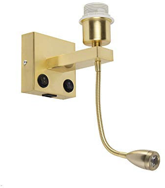 Qazqa - Art Deco Art Deco Wandlampe Gold I Messing mit USB und Flexarm - Brescia Combi I Wohnzimmer I Schlafzimmer - Stahl Quadratisch - I E27