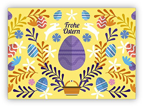 Im 16er Glückwunsch Set: Wunderschöne Folklore Osterkarte mit Osterhasen und Ostereiern zum Osterfest: Frohe Ostern • Klappkarten mit Umschlägen als Oster Grußkarten, Gutschein, Geschenk-karten
