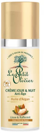 LE PETIT OLIVIER - Crème Jour & Nuit Anti-Âge - Huile d'Argan - Lisse & Raffermit - Tous Types De Peaux - A l'Acide Hyaluronique - 96% D'Origine Naturelle - Sans Silicone - Fabriqué en France - 50 ml