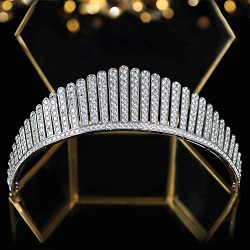 Full Cubic Zirconia Tiaras for Wedding Crystals Princess Quinceanera Crowns Bridal Diadem Hair Accessories for Girl Silver HG0025