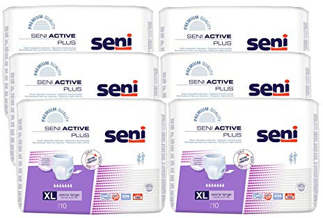 SENI - Slips Absorbants Seni Active Plus XL - Absorption Level 7 - Protection Fuite Urinaire - Incontinence - Couche Adulte - Anti Odeur - Ultra Doux - 6x10 Slips
