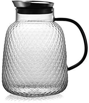 FLS Pitcher 2 litros de Vidrio con Tapa, Ice Tea lanzadores, Vidrio jarro de Agua/Jarra con asa de líquido en ebullición, Caliente/fría de té, Jugo, □ Duradero y Temperatura Segura
