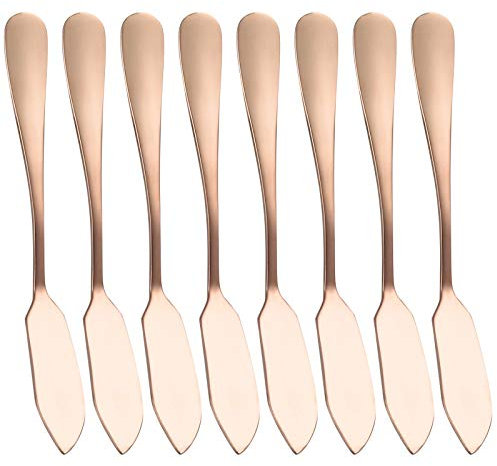 8 Stück Edelstahl Buttermesser Klein Marmelade Messer, Butter Streuer für Brot Sandwiches Erdnussbutter Marmeladen Frischkäsebutter, Spülmaschinengeeignet, Poliert, Rosegold