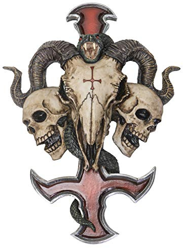 SUMMIT COLLECTION Satanic Devil's Cross Ram Skull Petrine Inverted Cross Wall Sculpture 12 Inches