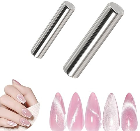 Cat Eye Magnet, 2PCS Cat Eye Gel Nail Polish Magnet Tools Set, Ultra-Strong Suction Nail Magnet for Nails Round Magnet Stick Cat Eye Effect Double Ended Home Salon Nail Art Tools