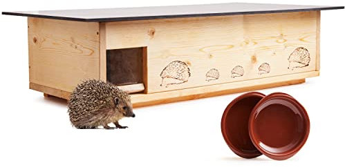 Woid Herz XXXL Igelhaus Neu 2 mal Lasiert (IG5) Igelhütte - Igelhaus mit Labyrintheingang und Rattenklappe - mit Boden und Abnehmbarer Dachöffnung zur leichteren Reinigung - inc. 2 Futterschalen