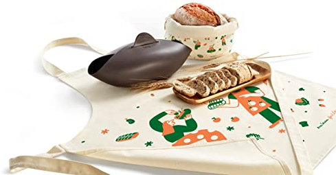 Lékué - 3000118 Home Baker Set, Brotkasten, Schürze und Brotbeutel, Silikon, braun