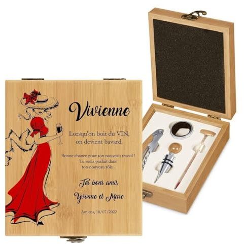 Maverton Coffret sommelier personnalisé, Cadeau d'accessoires pour le vin | Accessoires Vin avec la boîte gravée pour elle, Pour femme, Avec personnalisation, amie