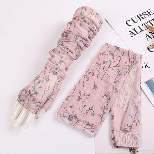 Sonnenschutzhandschuhe UV-Schutzhandschuhe Spitze Langarm Dünnschliff Blume Armmanschette Armschutz (Color : Pink, Size : One size)