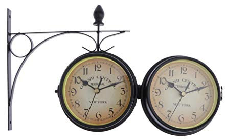 Sharplace Doppelseitige Wanduhr Aus Schmiedeeisen Im Vintage Stil, Drehbare Aufenthaltsraum Schlafzimmer Arbeitszimmer Dekoration Im Freien, Schwarz