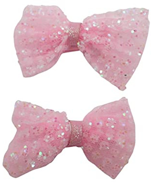 Topkids Accessories 2pc Hair Bows Set Stylish Fashion Cute Bow Hair Clips Alligator Beak Bow Hair Slides Party Festival Hair Accessories Girls Children's Women's Wedding (Pink Glitter)