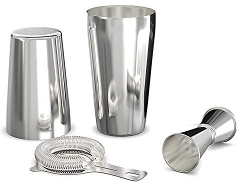 Oikabio Boston Ensemble shaker professionnel avec shaker, passoire et jigger 4 accessoires de bar en acier inoxydable pour une vie fantastique