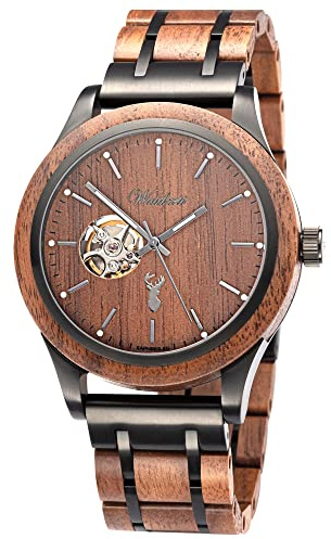 Waidzeit LW01W Uhr Herrenuhr Edelstahl Holz 3 bar Analog braun