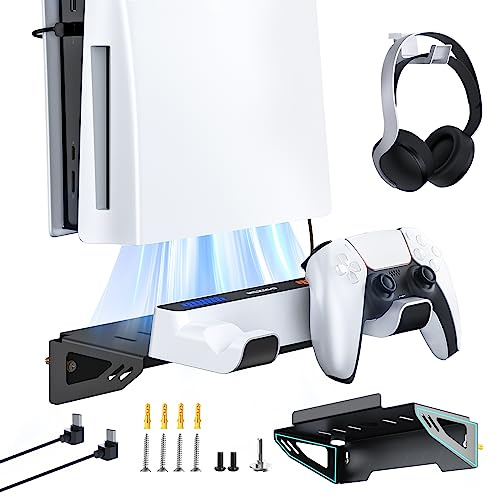 NexiGo PS5 Support Mural avec Station de Charge pour Playstation 5 (Version Disque et numérique), Chargeurs Doubles pour Manettes, Support Mural en Acier Robuste