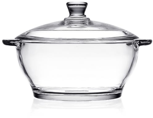 Cabilock Glaskochtopf mit Deckel und Doppelgriff 1,5l Hitzebeständiger Suppentopf aus Glas für Gemüse und Milch Einfacher Stil für Hausgebrauch