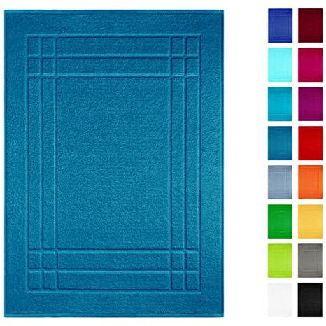 Lashuma Frottee Fußmatte 50x70cm, Linz Badematte waschbar flauschig Petrol - Blau