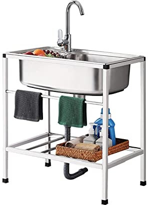 whalebee 304 Edelstahl Spültisch Mit Wasserhahn, Küchenspüle Mit Abfluss, Gewerbe-spülbecken Für Außen Innen Garage Garten Camping, Großes Fassungsvermögen Spüle, Reibungslose Entwässerung