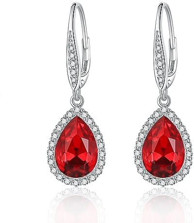 Kristall Ohrringe für Frauen 925 Sterling Silber Rot Kristall Tropfen Ohrringe Kristall Schmuck Geschenk für Frauen Mädchen