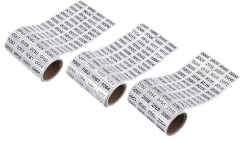 MECCANIXITY Consecutive Number Stickers, 1 to 1000, 1001 to 2000, 2001 to 3000 Inventory Label Numbers for Office Warehouse Numbering, Total 3000pcs