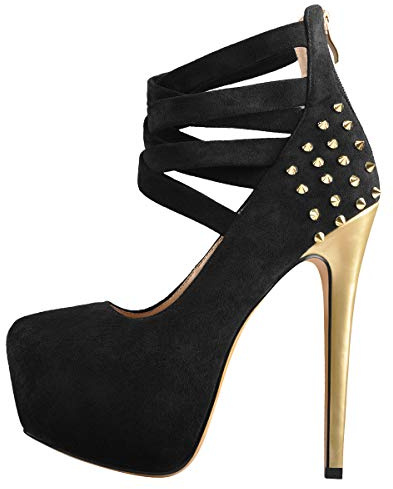 MissHeel Plateforme Mary Janes Escarpins à talons hauts à rivets, Noir , 40 EU