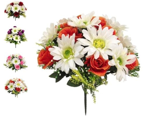 Mr. Barry's Rose & Gerbera Daisy Bouquet floreale (arancione e avorio) | Fiori artificiali da 32 cm, per commemorazioni di tombe, decorazioni per la casa, matrimoni, interni ed esterni