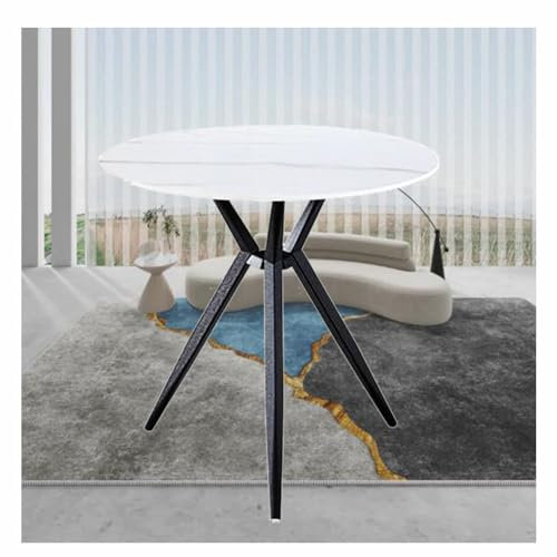 JHAISMAO Morden Küche Tisch Mit Schwarzen Metallbeinen Für Esszimmer Wohnbereich Büro Rund Marmor Esstisch Tisch 60/70/80CM Für 4 Effekttisch(Size:60cm)