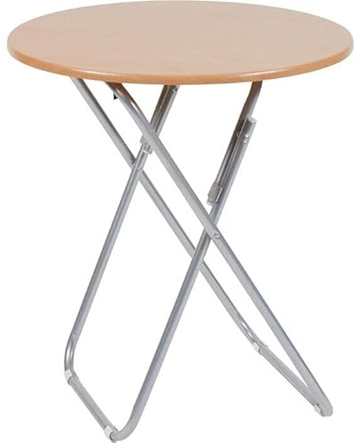 Generico Tavolino Tondo Pieghevole da Esterno, Tavolo Richiudibile da Balcone Giardino Legno Metallo, Effetto Legno con Ripiano, per Giardino Campeggio 60x70 cm Colore Legno Chiaro