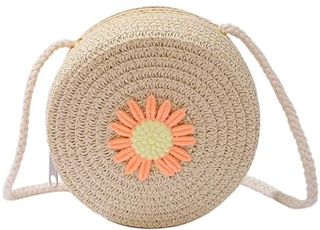 SUNSK Gänseblümchen Umhängetasche Mädchen Blumen Stroh Tasche Mini Strohtasche Crossbody bag Prinzessin Geldbörsen für Kinder Mädchen 3-10 Jahre