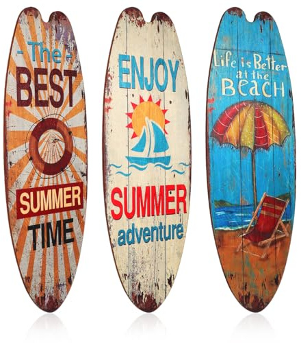Toddmomy 3 Stück Surfboard Deko,Hölzernes Surfbrett-Schilder Strand-Willkommensschild Tropisches Bar-Schild Für Hawaiianische Party Strandwand Zuhause Sommerdeko