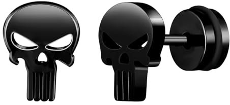 Yumilok Schädel Ohrstecker Damen Herren Totenkopf Ohrringe Edelstahl Punk Gothic Skull Schmuck Karneval Halloween Fake Plugs Schwarz