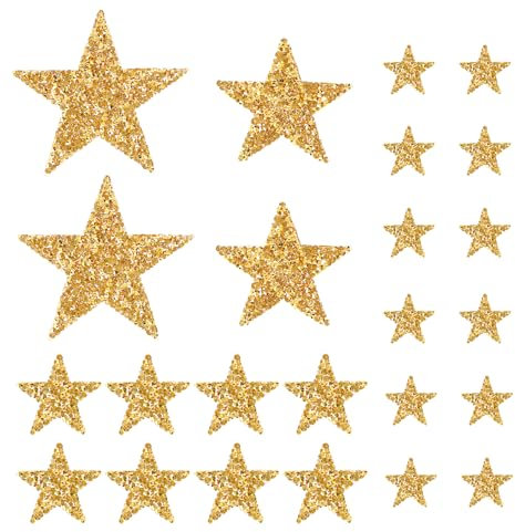 Andibro 24 Stück Stern Aufbügelbilder Aufkleber, Gold Strass Sterne Zum Aufbügeln Strass Star Applikation Aufnäher Glitzerstern Aufnäher Bügelbilder zum aufbügeln für Kleidung DIY Rucksack Hut Jeans